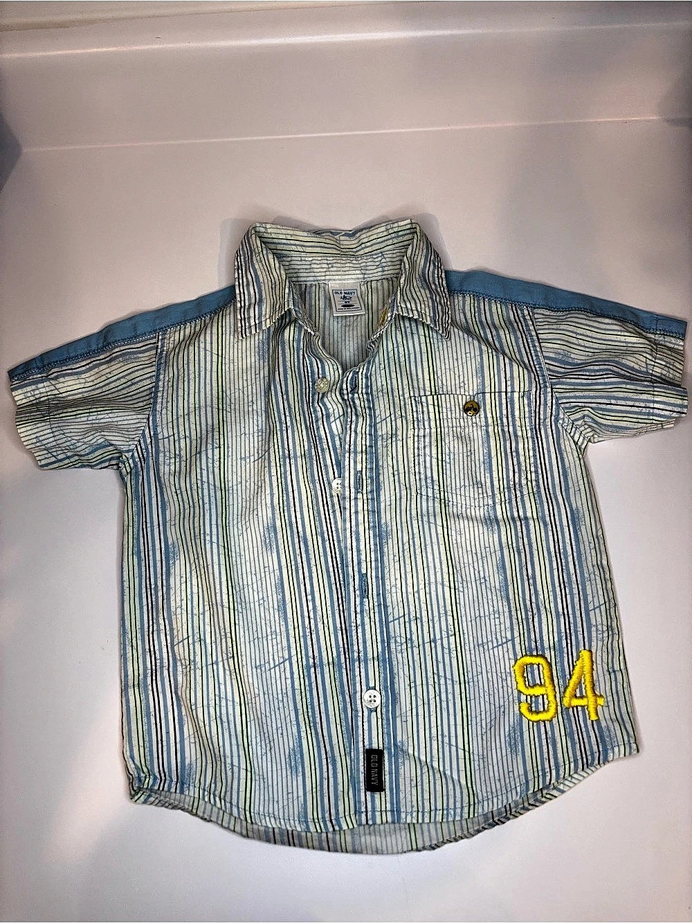 Old Navy Boys 2T Striped Button Down Shirt Blue & Green New without Tag